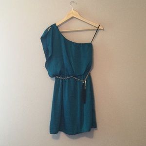 Teal one shoulder dress